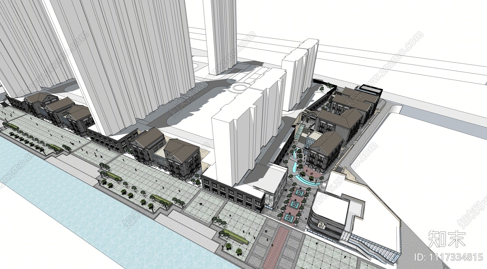 现代民国风步行商业街SU模型下载【ID:1117334815】