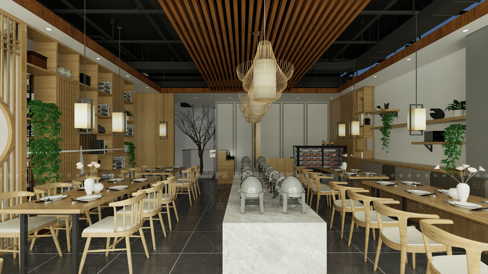 新中式自助餐厅SU模型下载【ID:1117344127】