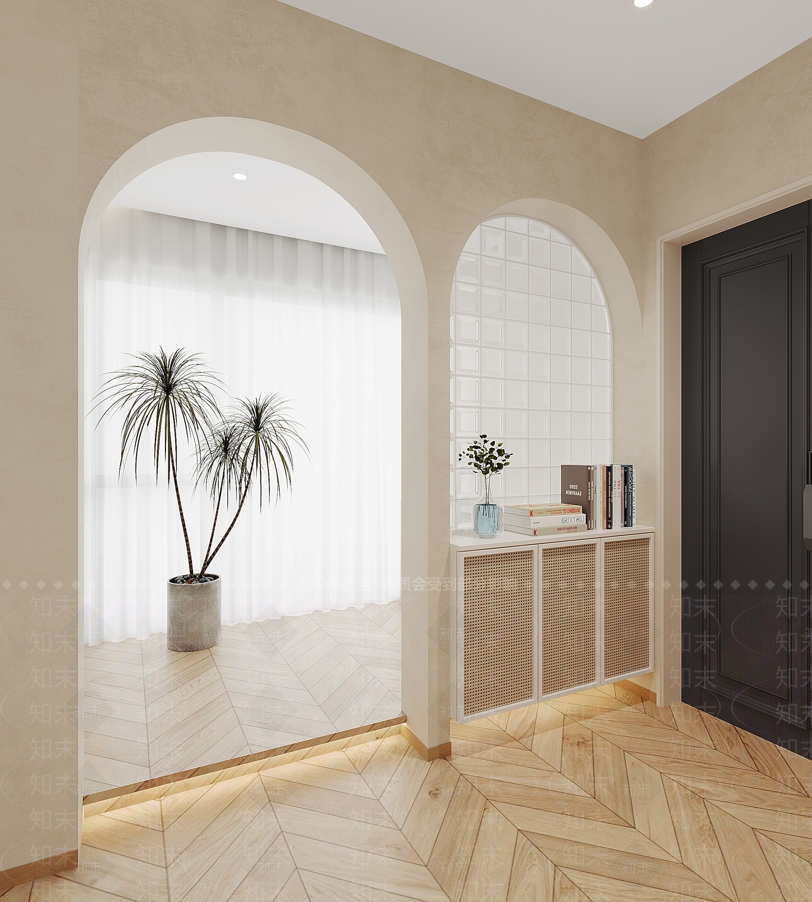 侘寂奶油风入户门厅3D模型下载【ID:1117355429】
