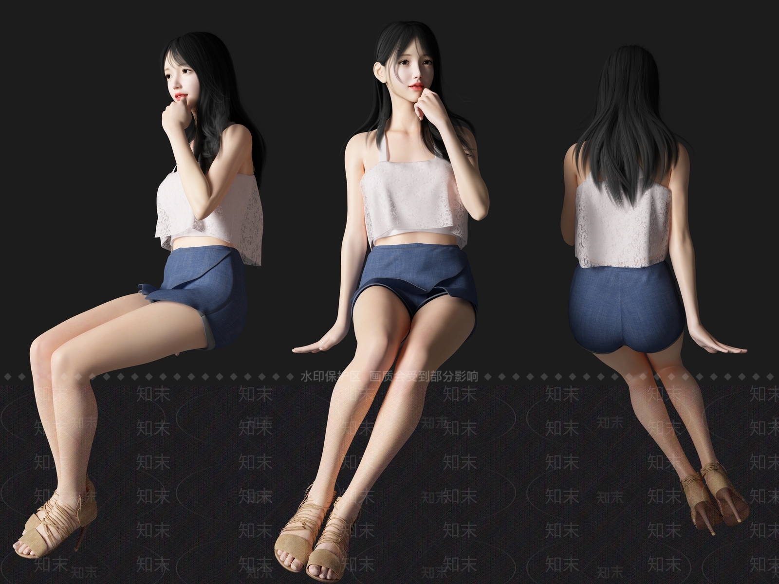 超短裤美女SU模型下载【ID:1117357507】