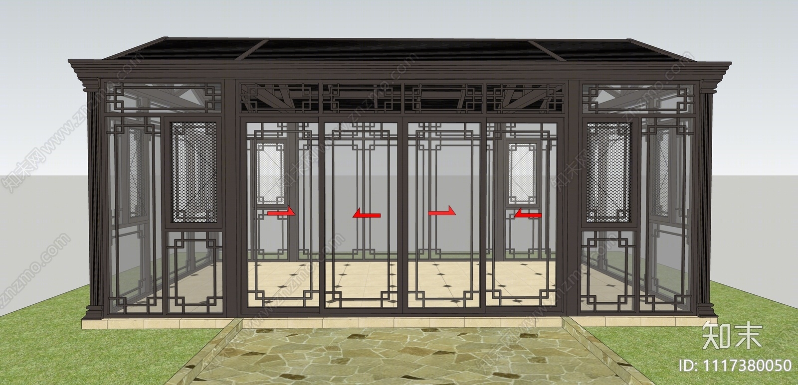 新中式阳光房SU模型下载【ID:1117380050】