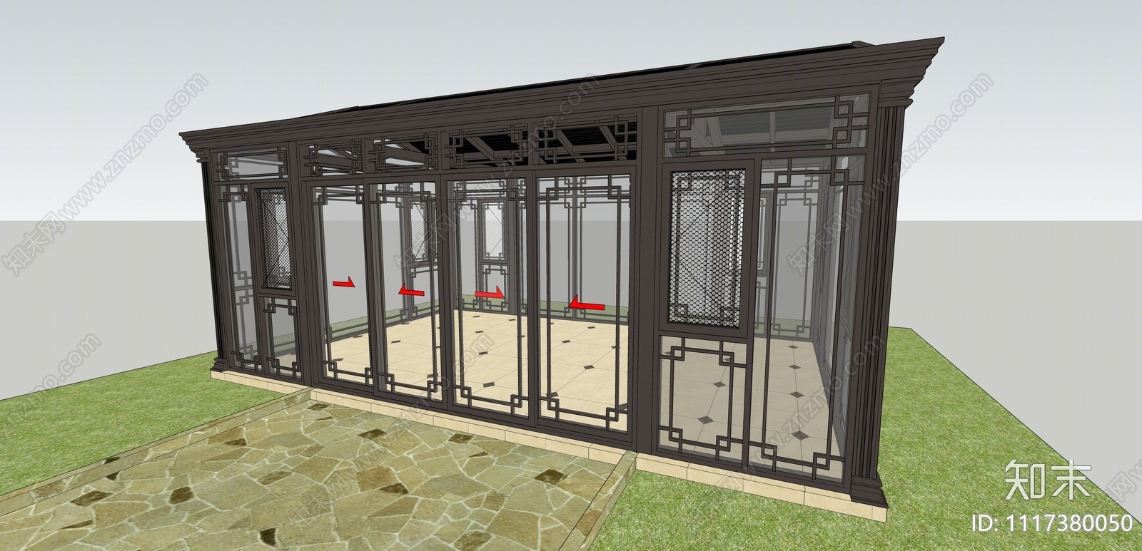新中式阳光房SU模型下载【ID:1117380050】