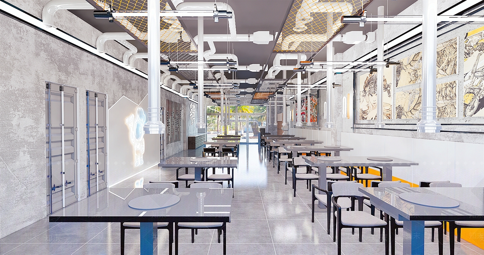 工业风烧烤店SU模型下载【ID:1117380476】