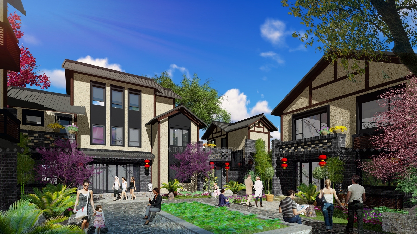 新中式民宿建筑SU模型下载【ID:1117383155】