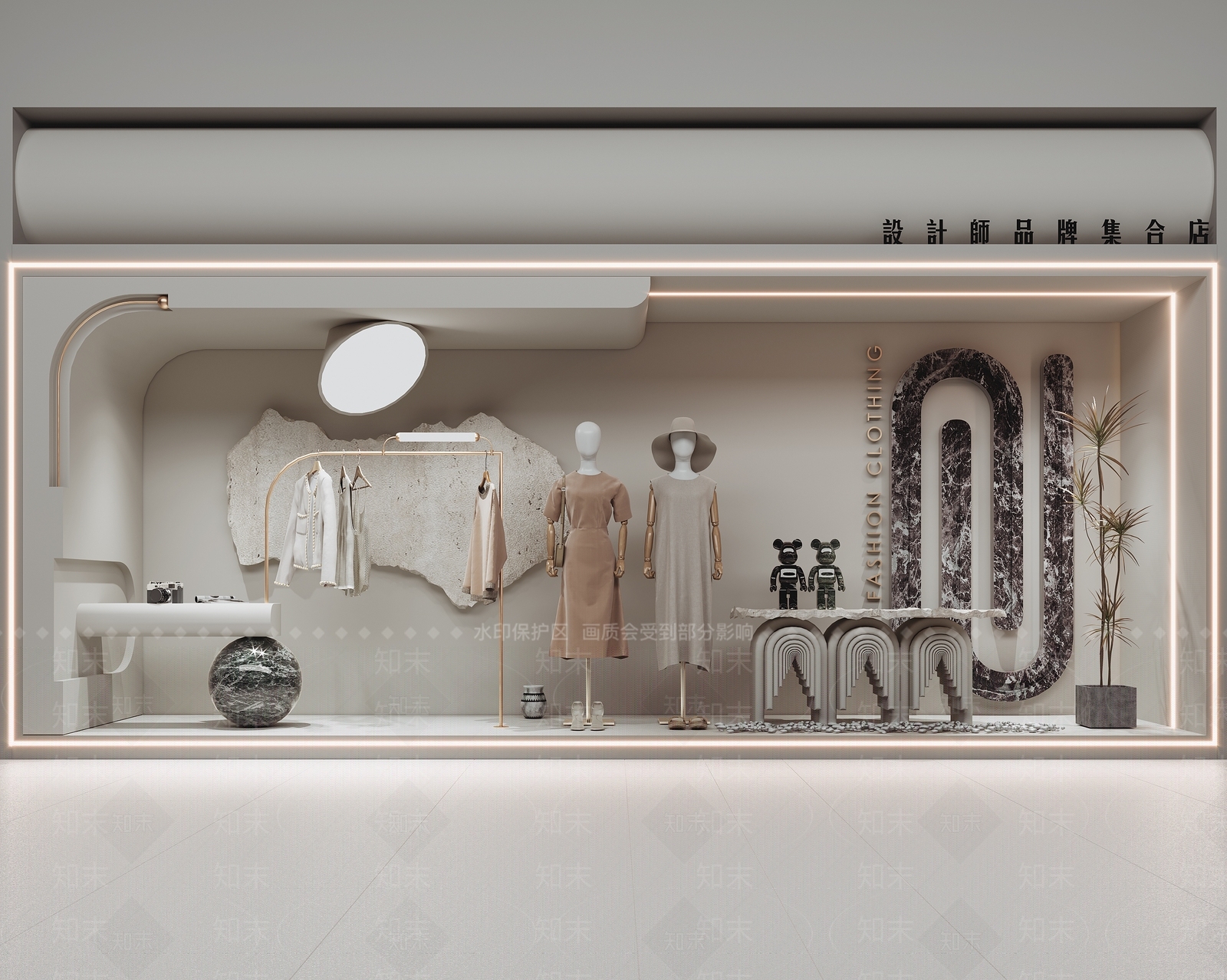 侘寂风女装服装店橱窗SU模型下载【ID:1117391098】
