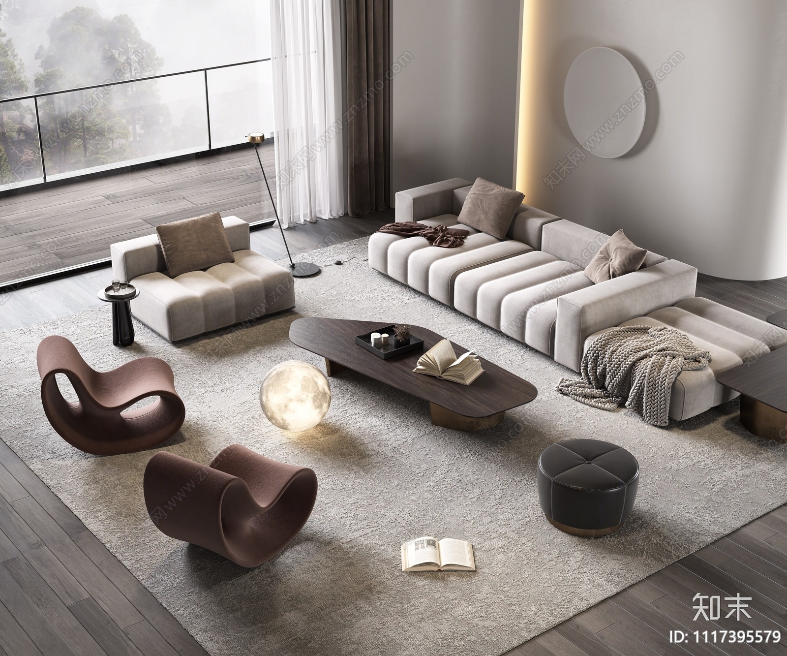 Minotti现代沙发茶几组合3D模型下载【ID:1117395579】