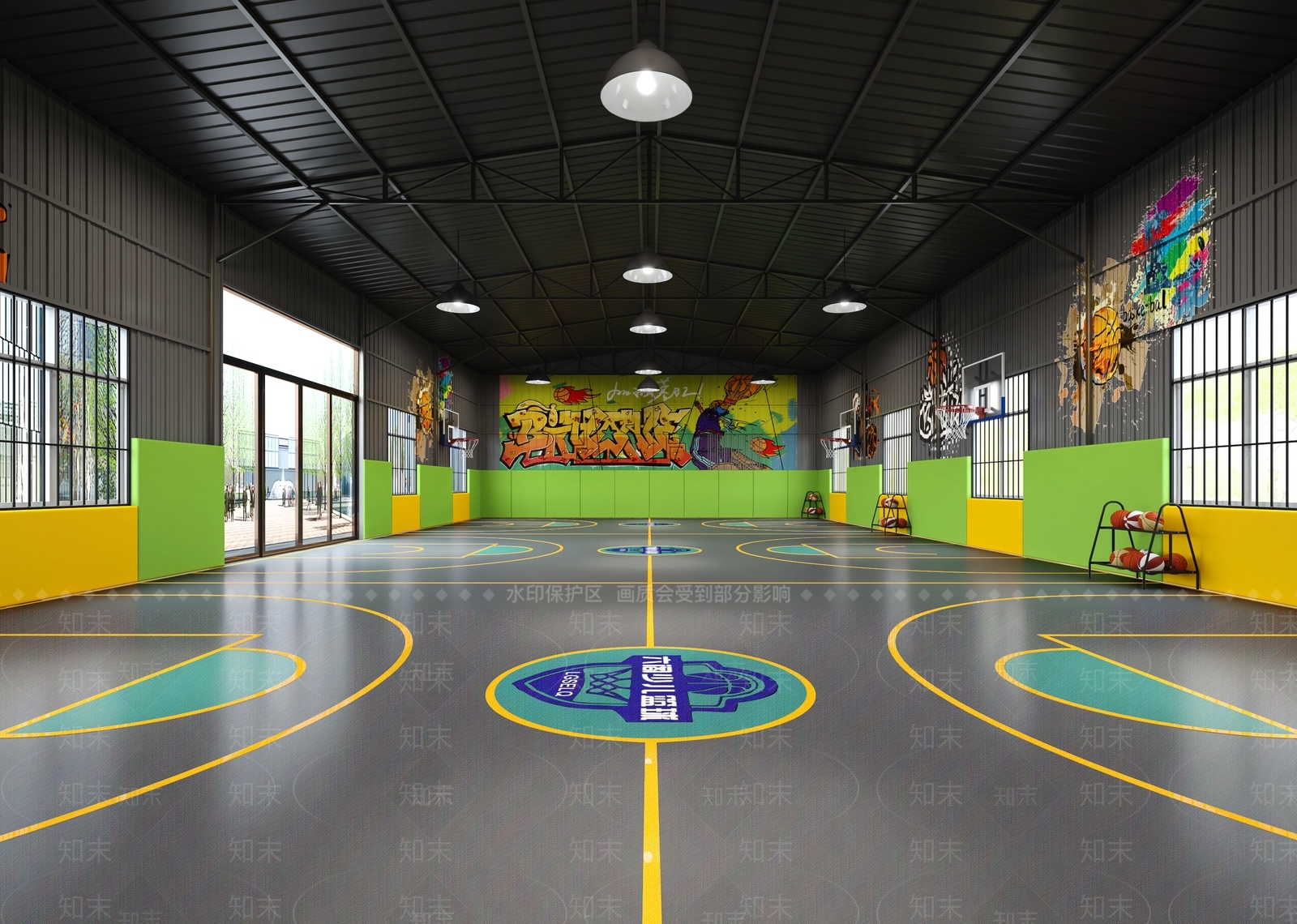 工业风篮球运动馆3D模型下载【ID:1117399813】