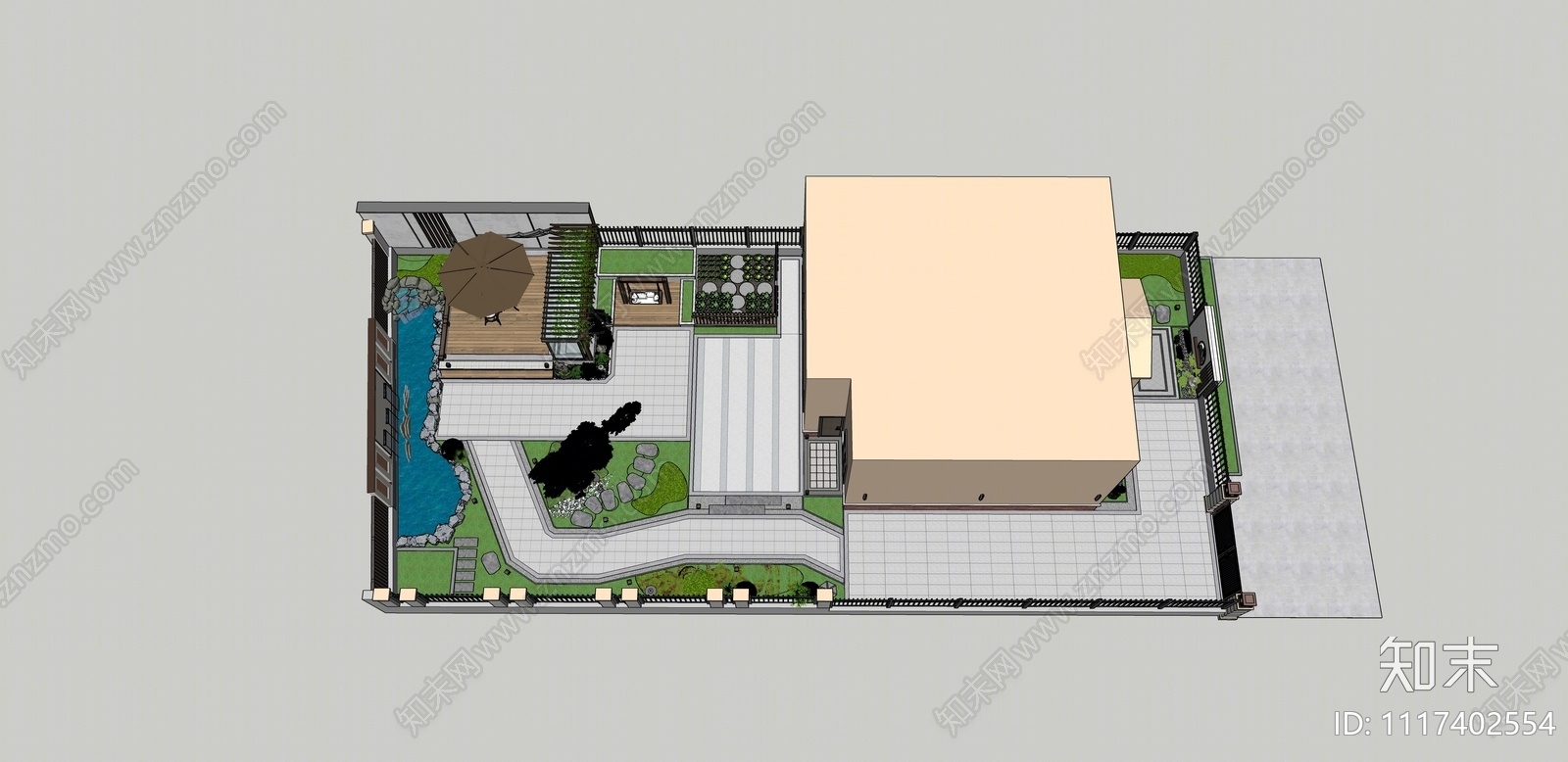 新中式庭院花园SU模型下载【ID:1117402554】