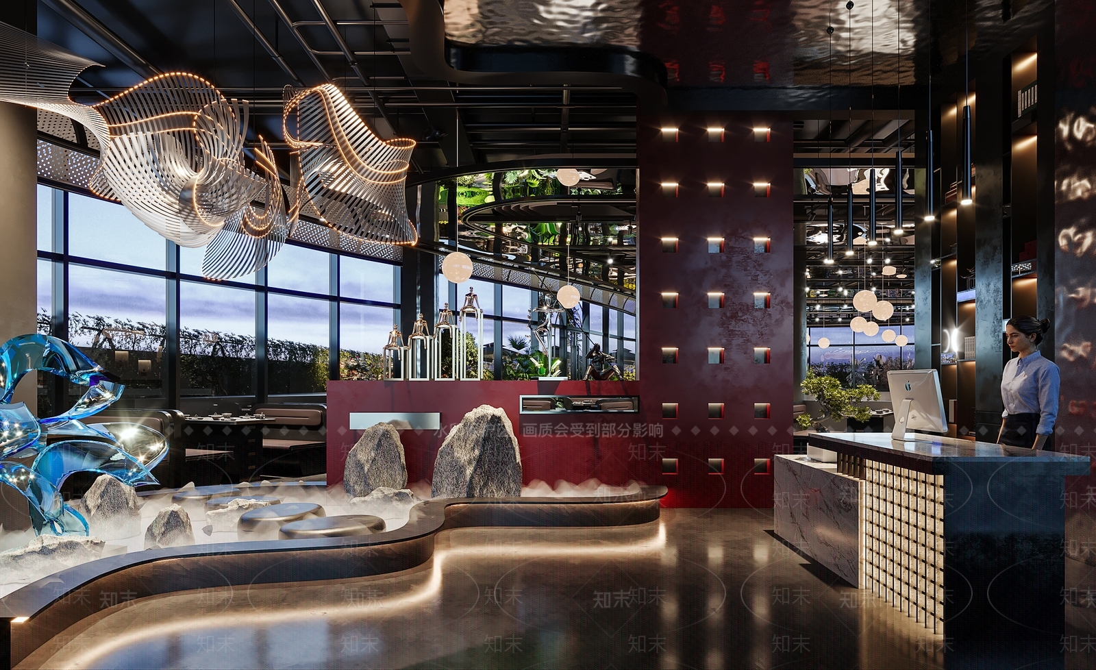 现代酒店餐厅3D模型下载【ID:1222105658】