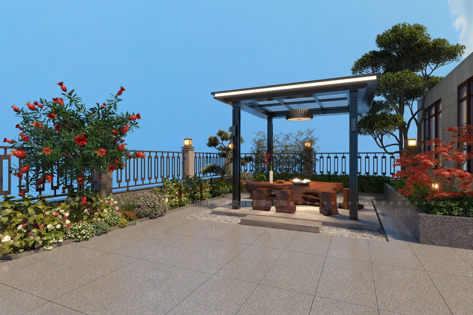 中式屋顶花园3D模型下载【ID:1117411844】