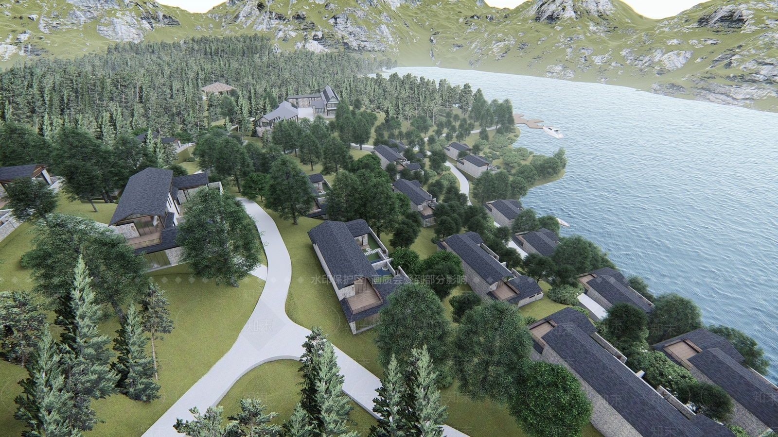 现代山地联排别墅SU模型下载【ID:1117413738】