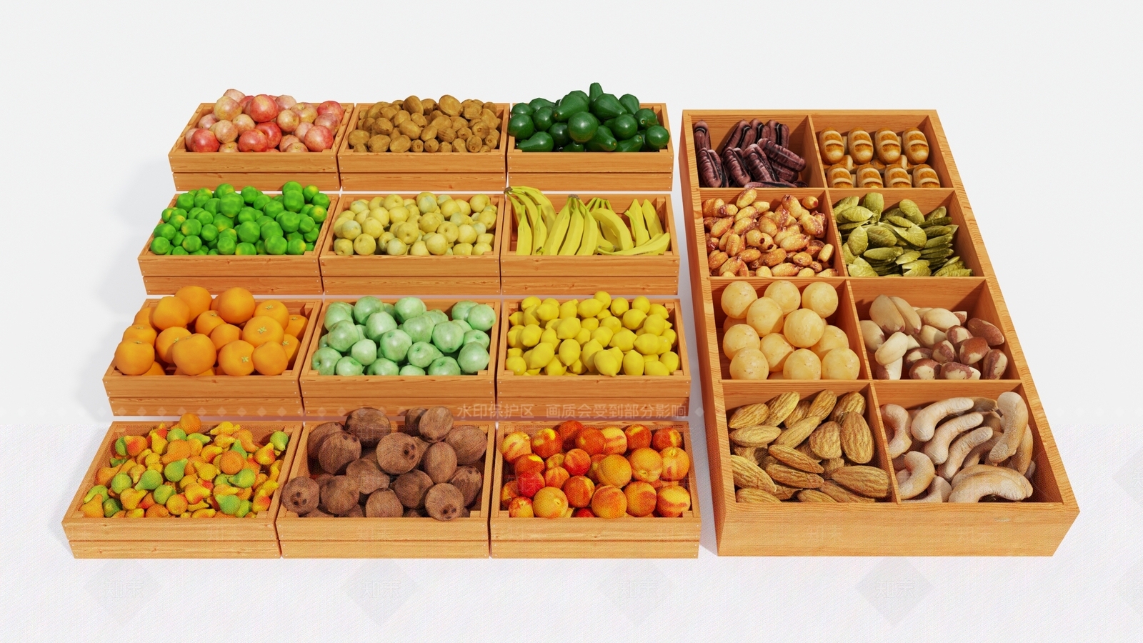 现代水果蔬菜货架3D模型下载【ID:1117419397】