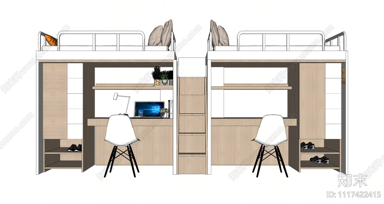 现代宿舍上下床SU模型下载【ID:1117422415】
