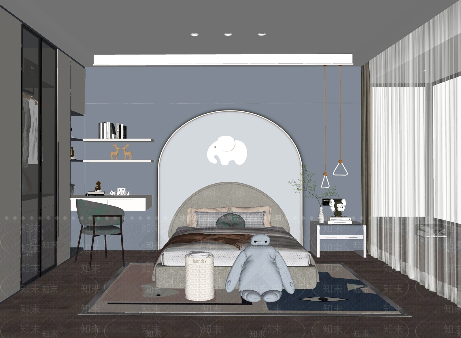 现代通用儿童房SU模型下载【ID:1117423126】