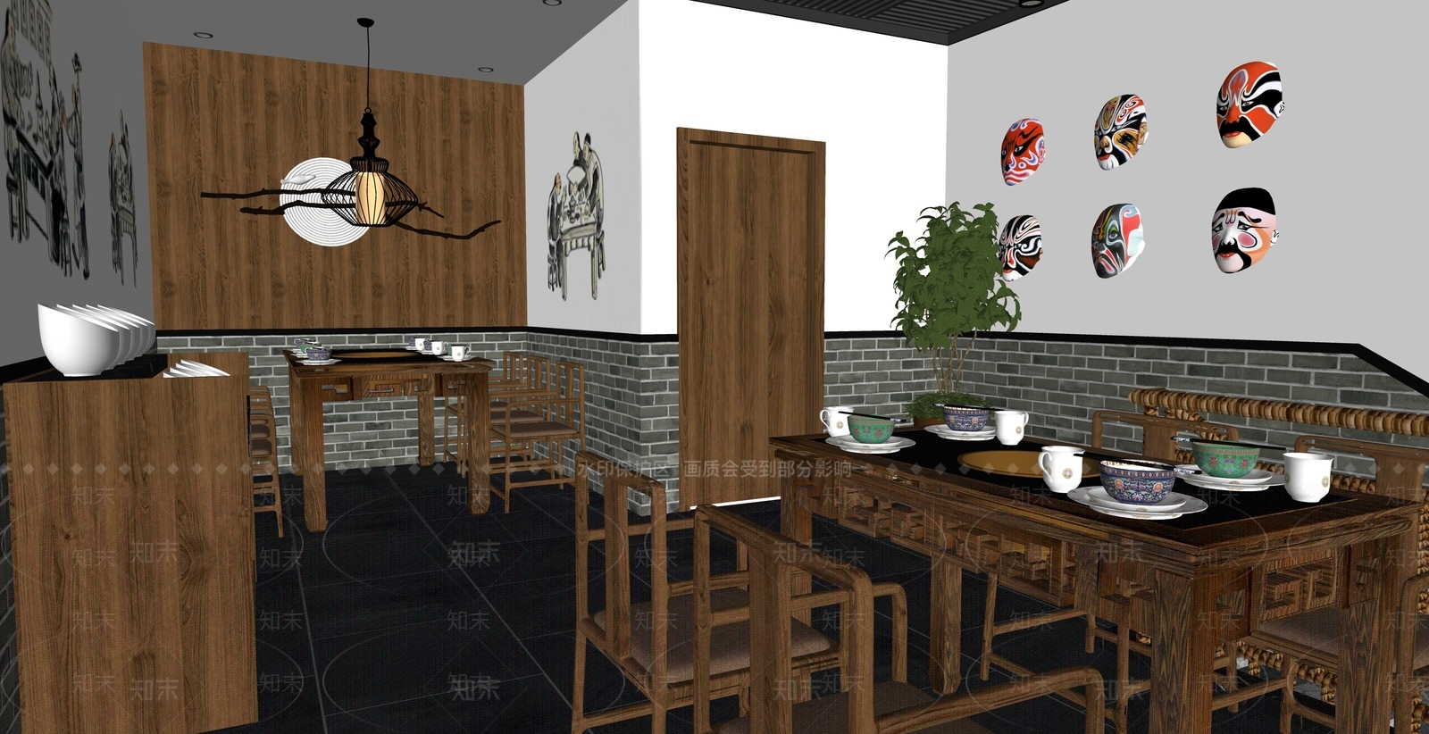 新中式火锅店SU模型下载【ID:1117429469】