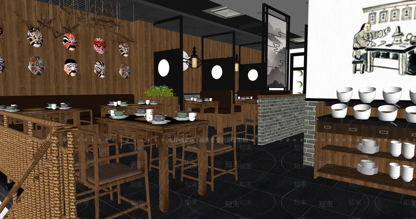 新中式火锅店SU模型下载【ID:1117429469】