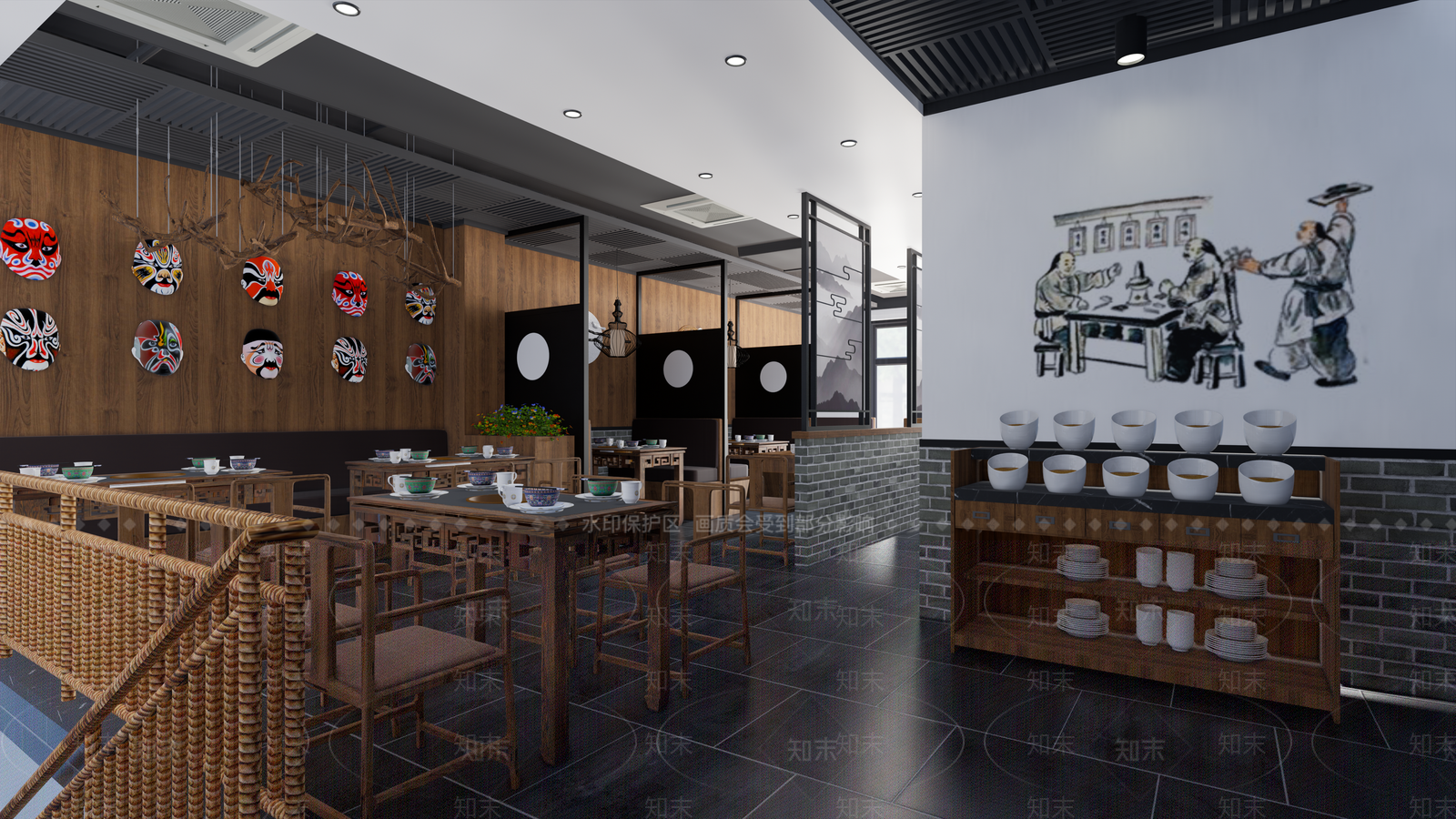 新中式火锅店SU模型下载【ID:1117429469】