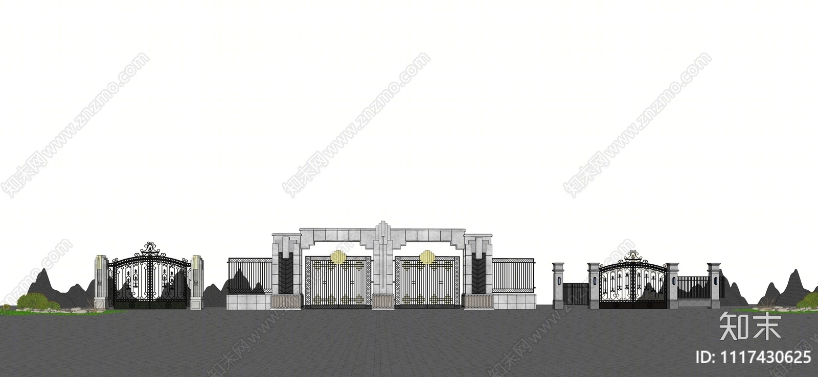 欧式小区大门SU模型下载【ID:1117430625】