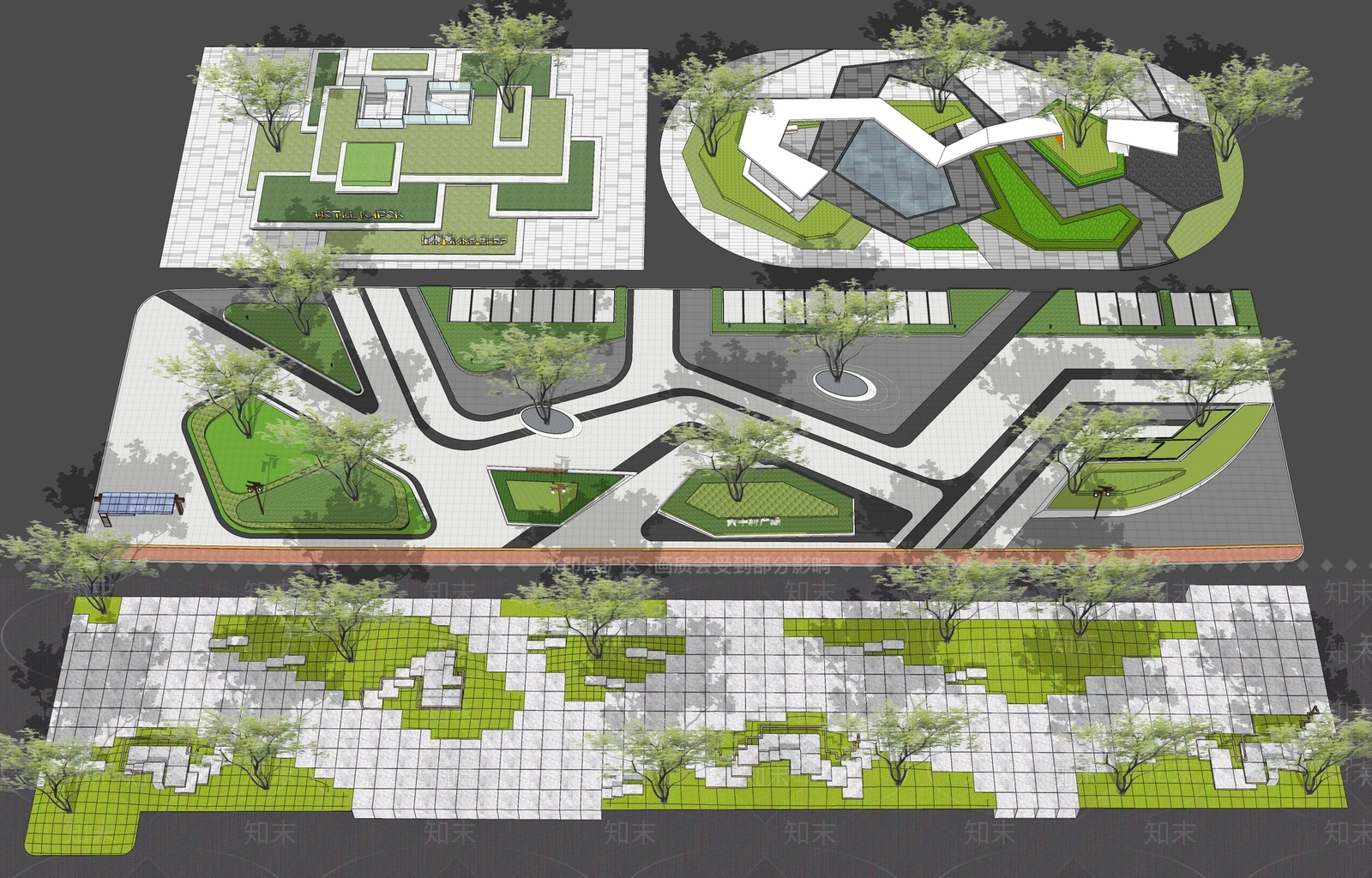 现代线性广场景观SU模型下载【ID:1117431069】