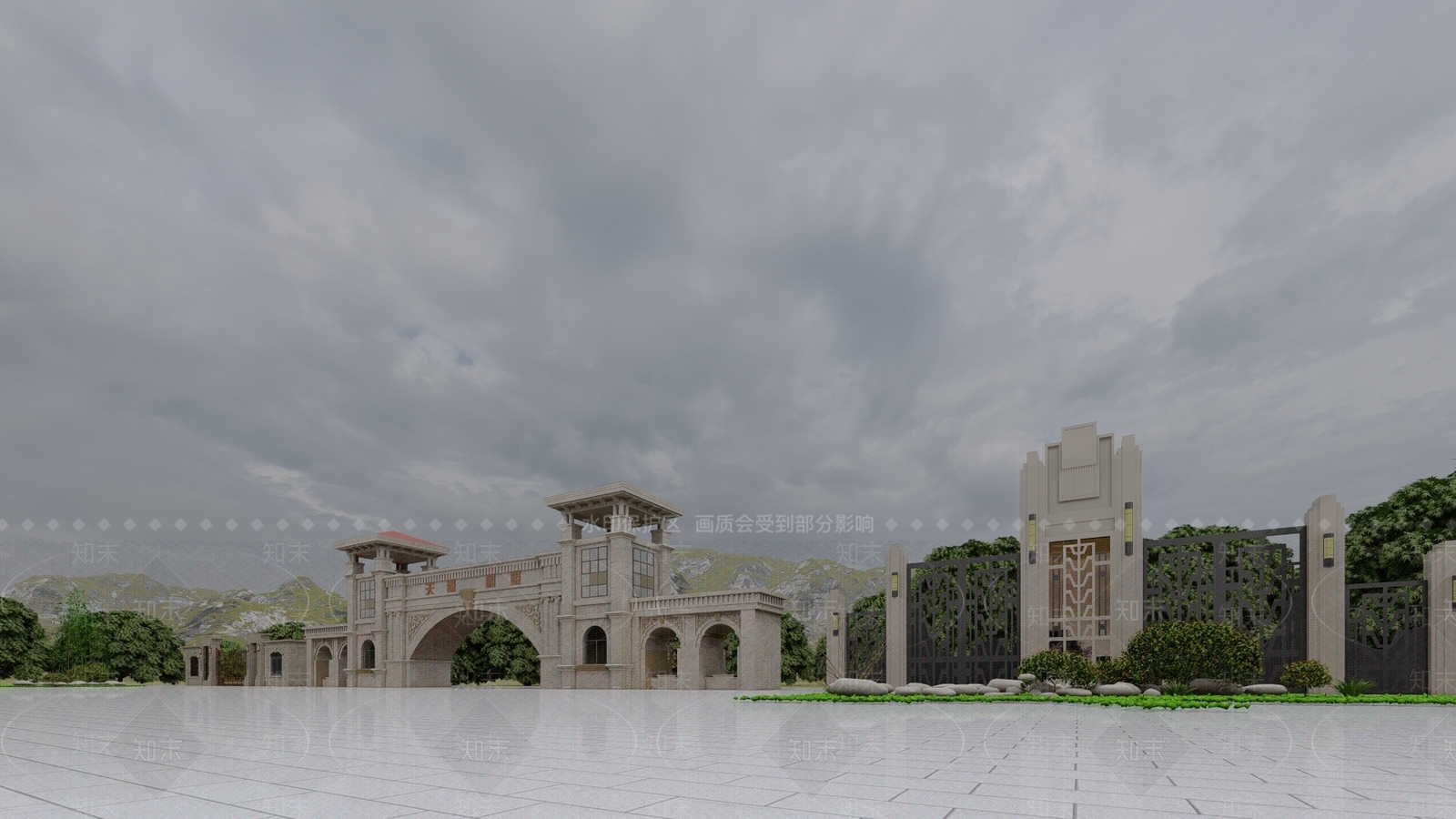 欧式小区大门SU模型下载【ID:1117430933】