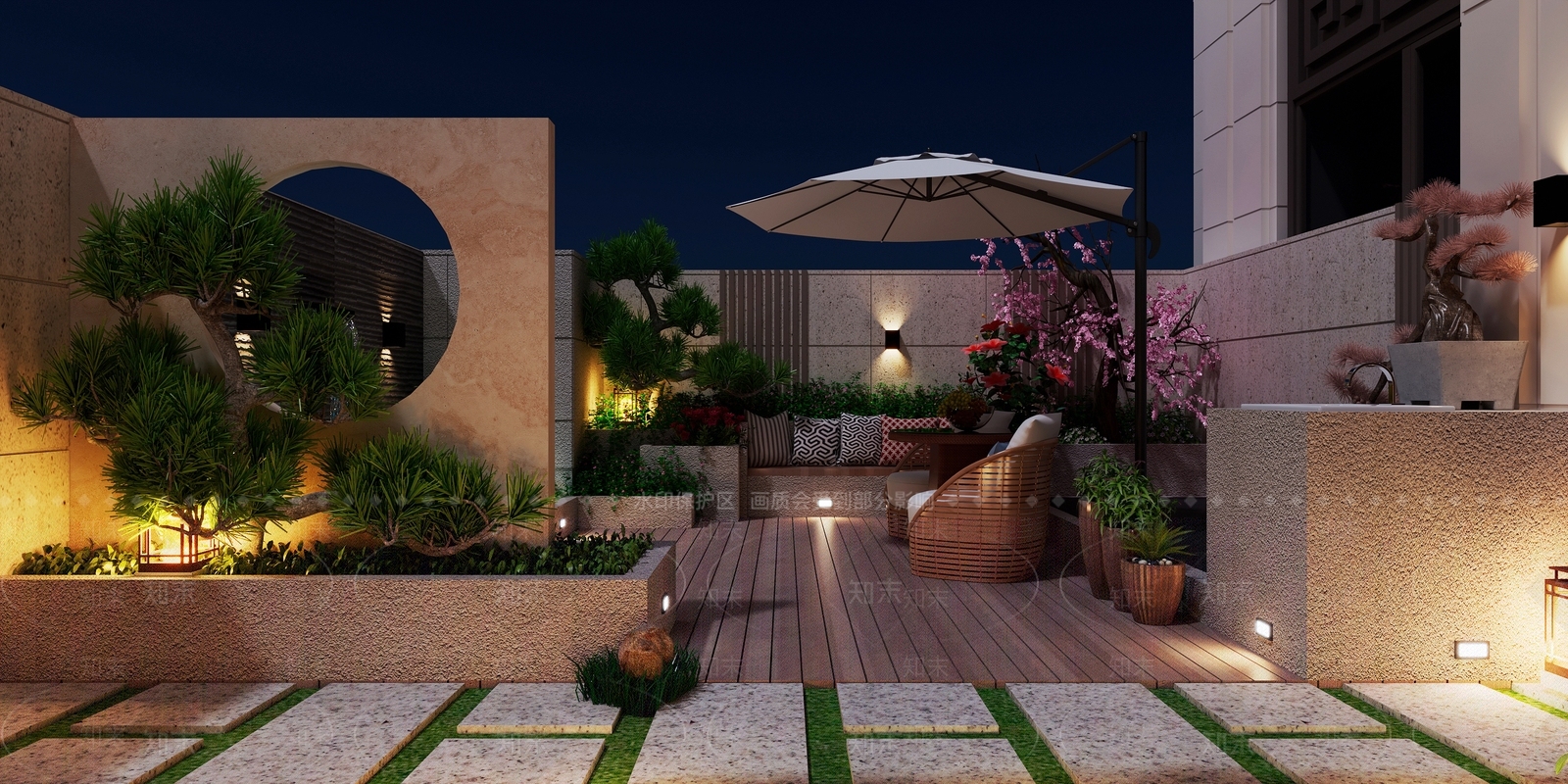 新中式别墅花园3D模型下载【ID:1117439302】