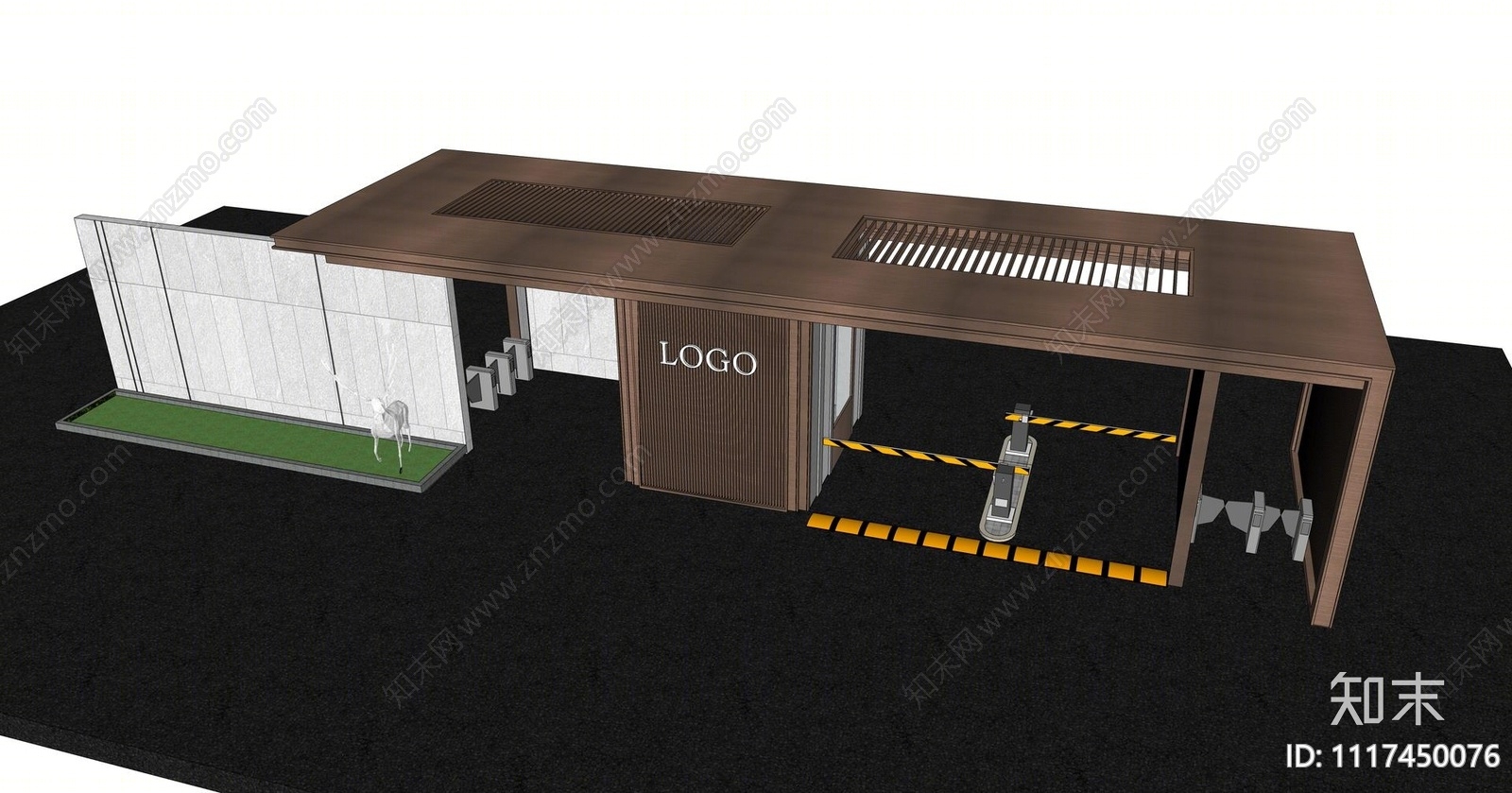 新中式小区入口大门SU模型下载【ID:1117450076】
