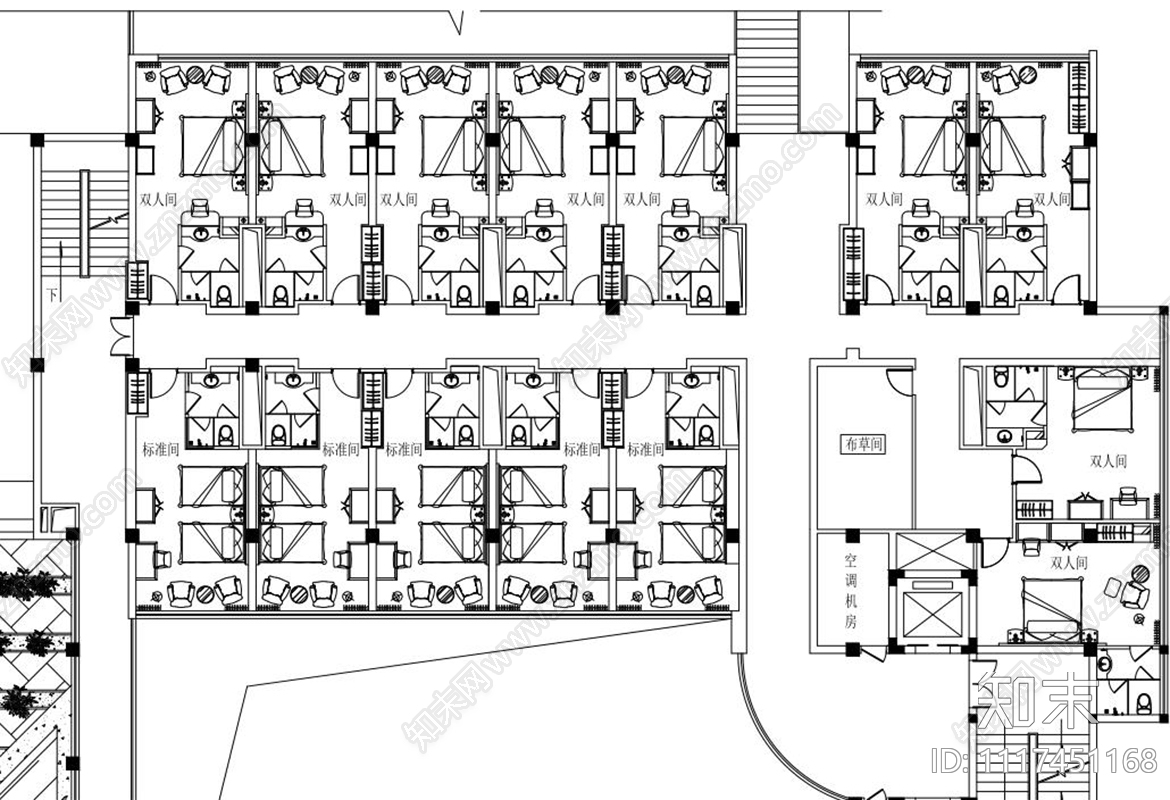 现代简约酒店总统套房普通标间施工图cad施工图下载【ID:1117451168】