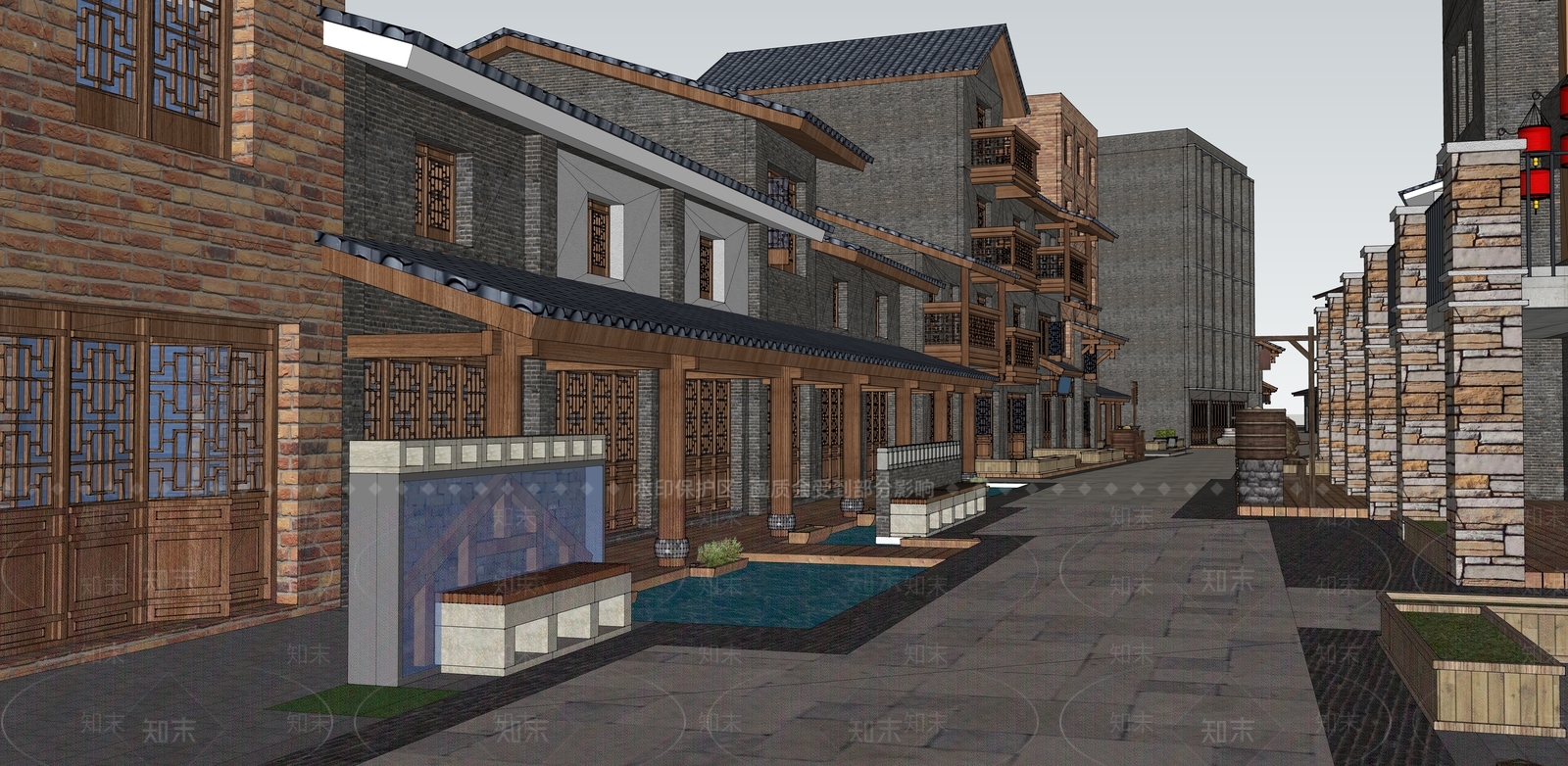 中式商业街SU模型下载【ID:1117451694】