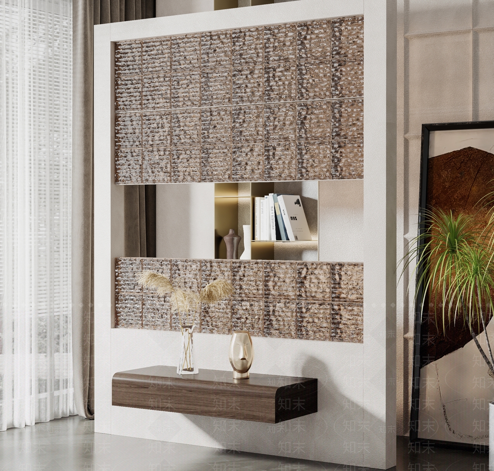 现代玻璃墙玄关隔断3D模型下载【ID:1117453134】