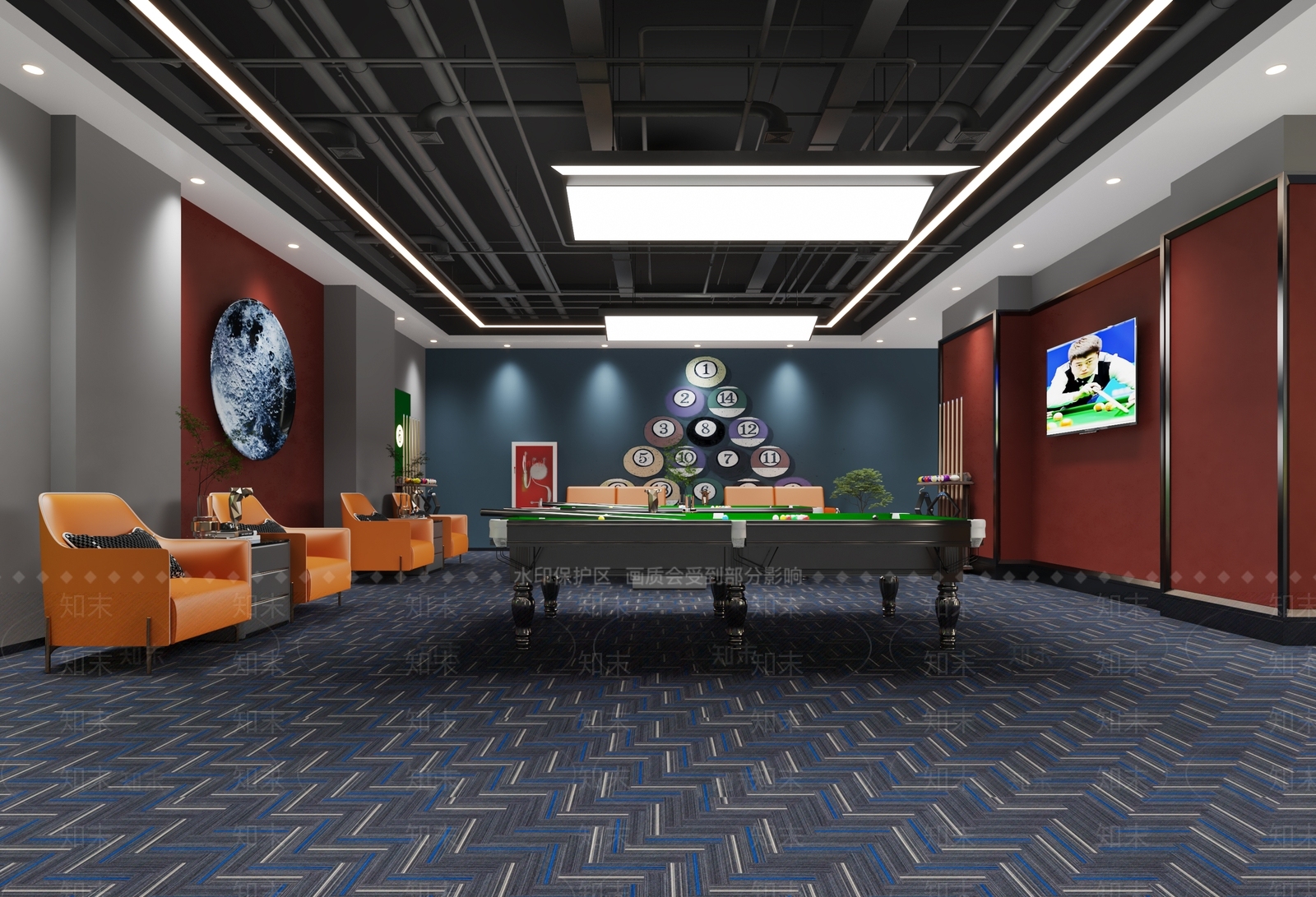 现代台球室3D模型下载【ID:1117459705】