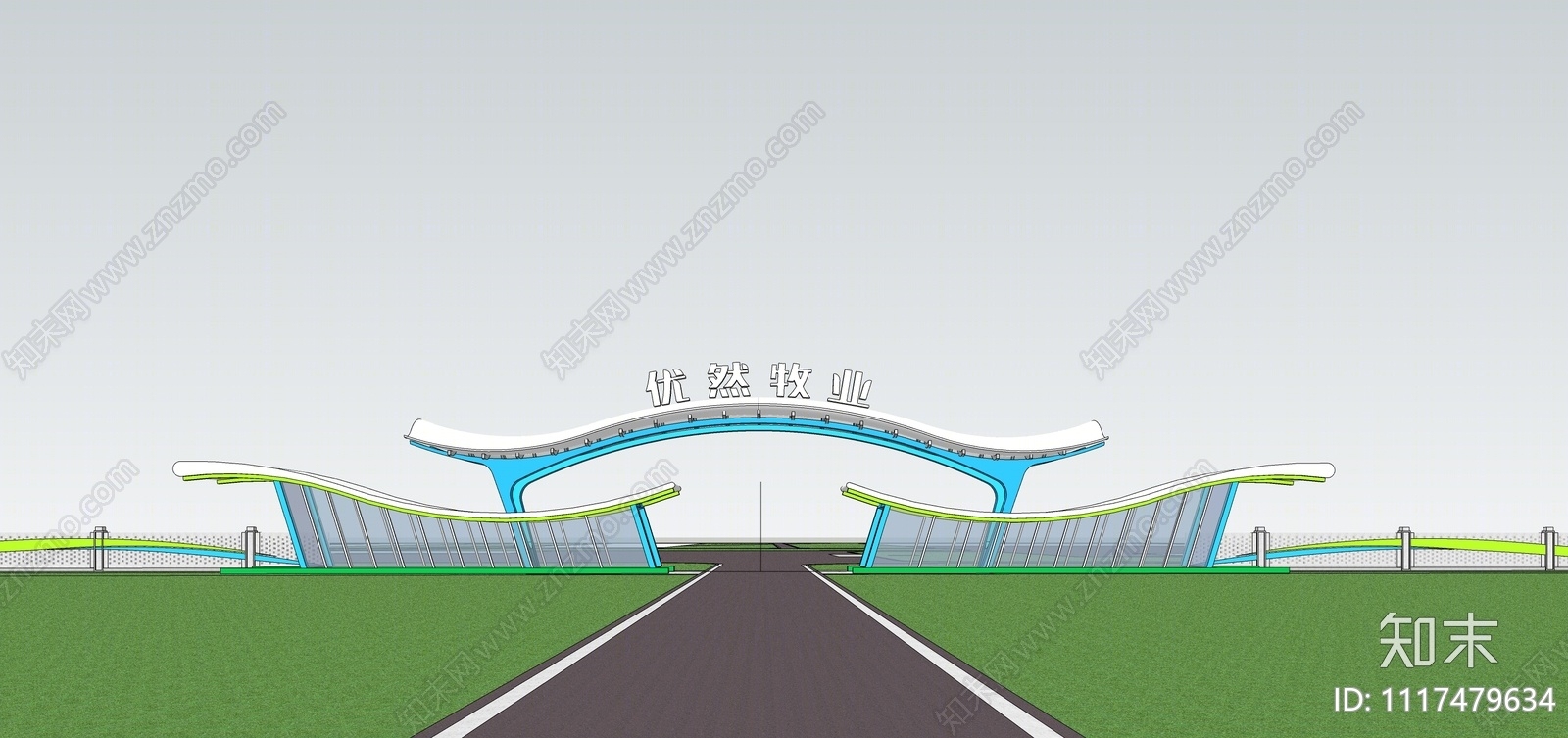 现代厂区入口大门SU模型下载【ID:1117479634】