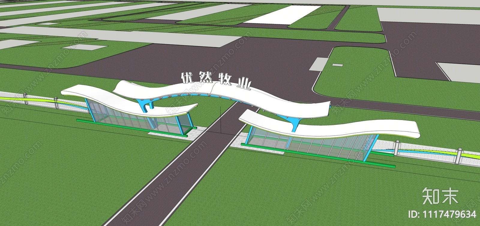 现代厂区入口大门SU模型下载【ID:1117479634】