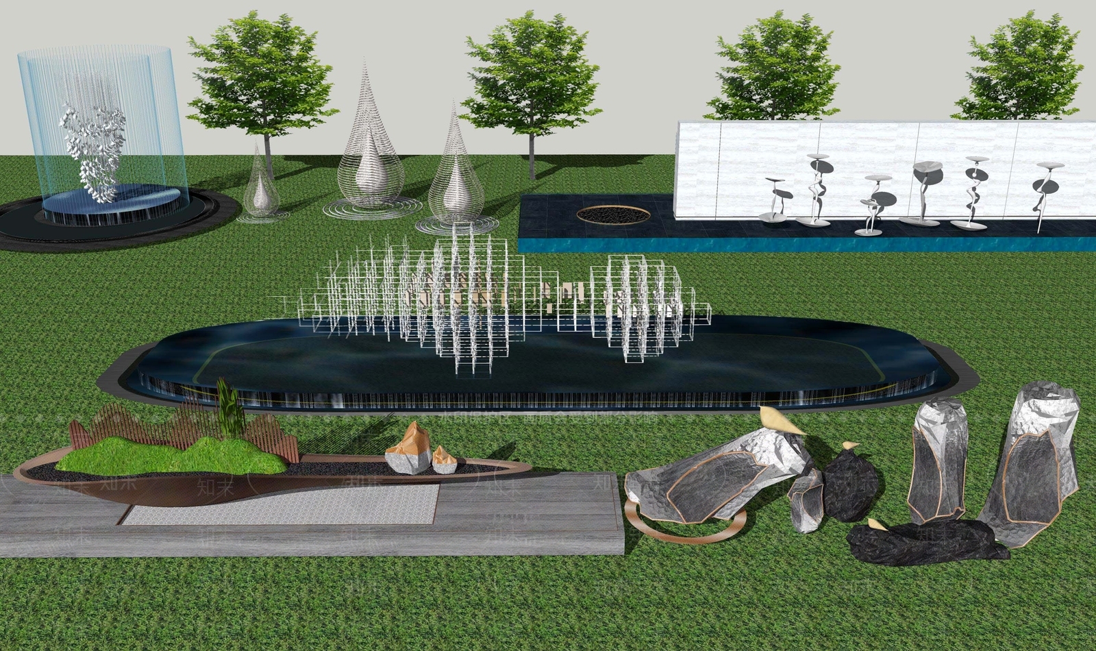 现代创意艺术造型抽象雕塑小品SU模型下载【ID:1118644421】