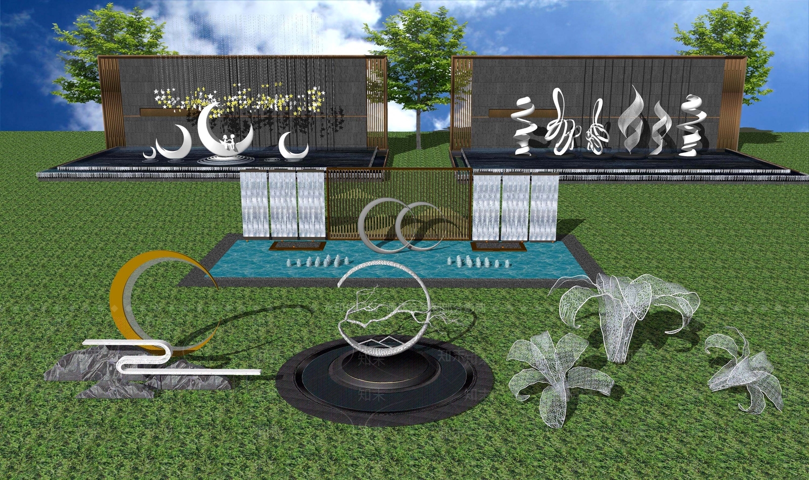 现代创意艺术造型抽象雕塑小品SU模型下载【ID:1118644120】