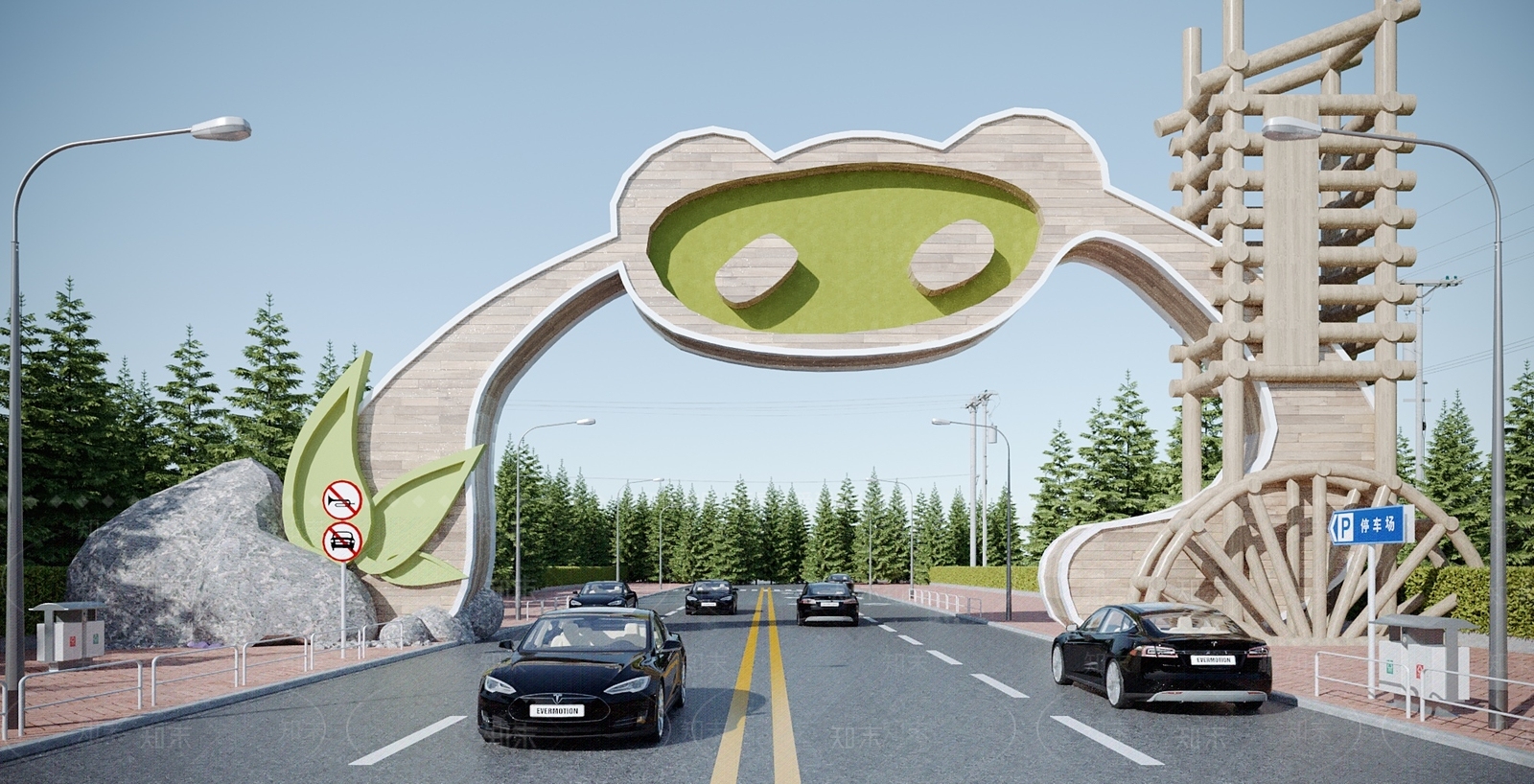 现代公园入口大门3D模型下载【ID:1117490504】