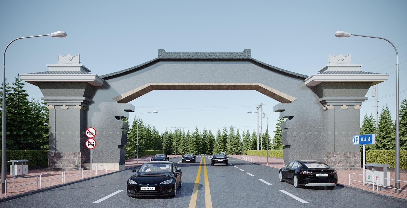 现代公园入口大门3D模型下载【ID:1117490804】