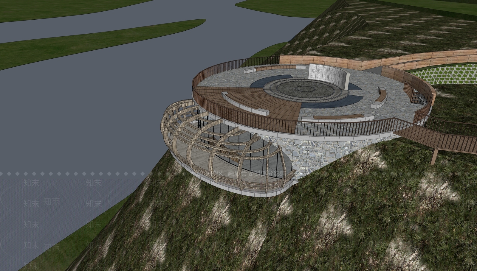 现代景观公园观景平台SU模型下载【ID:1117501973】
