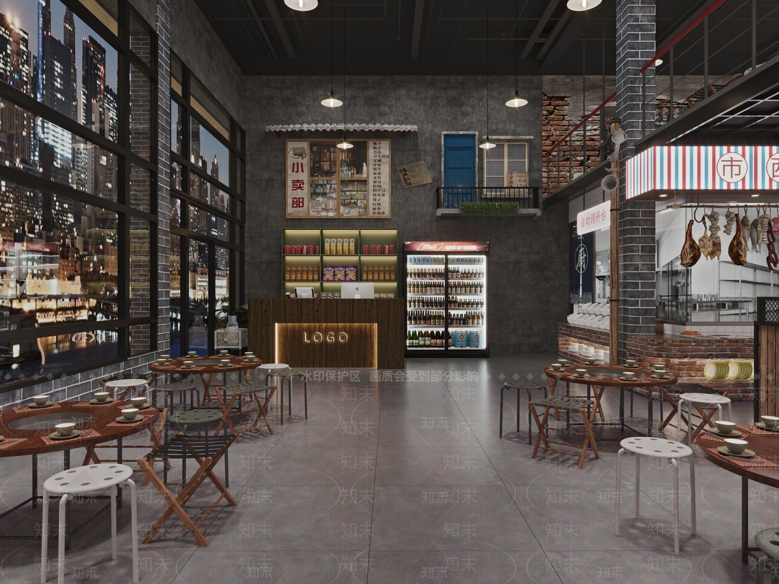工业风复古风火锅店3D模型下载【ID:1117510021】