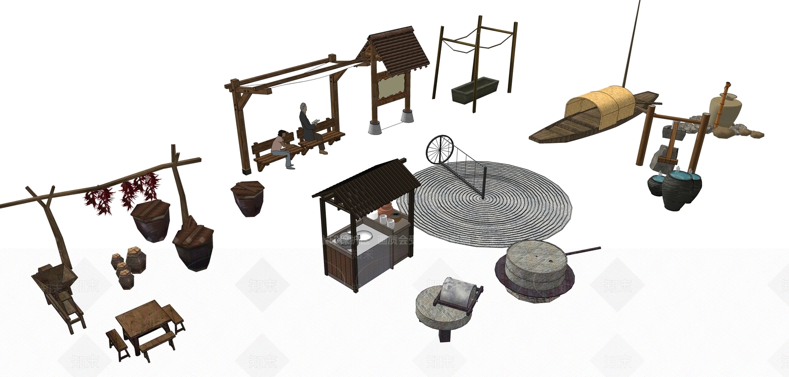 现代农家乐小品SU模型下载【ID:1117515391】