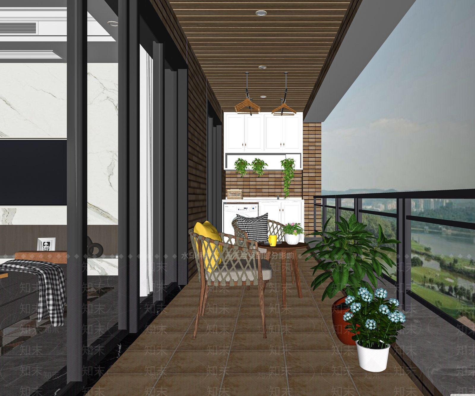 现代家居阳台SU模型下载【ID:1117520516】