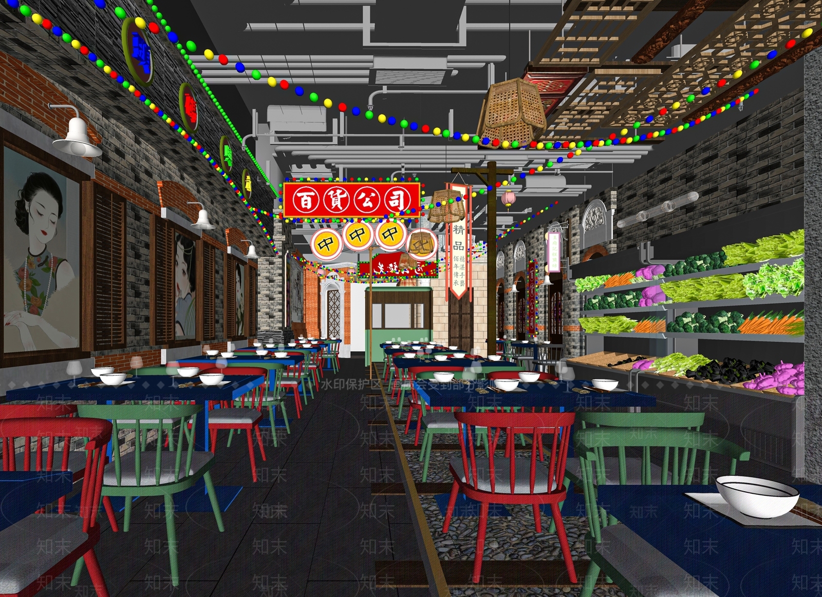 港式复古火锅店SU模型下载【ID:1117521499】