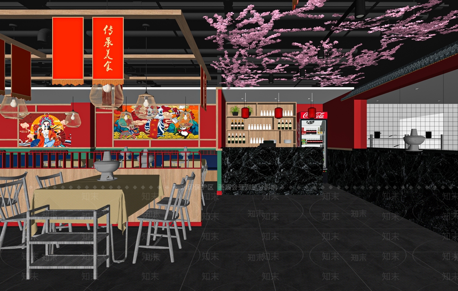 现代国潮火锅店SU模型下载【ID:1117521570】