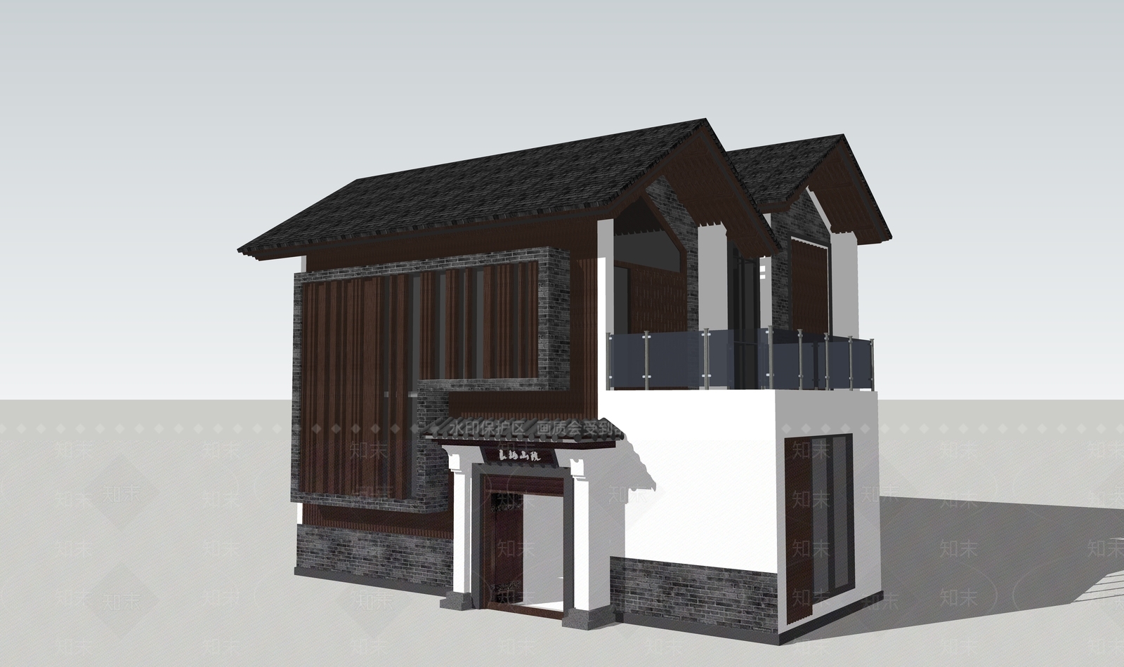 新中式民宿建筑SU模型下载【ID:1117523103】