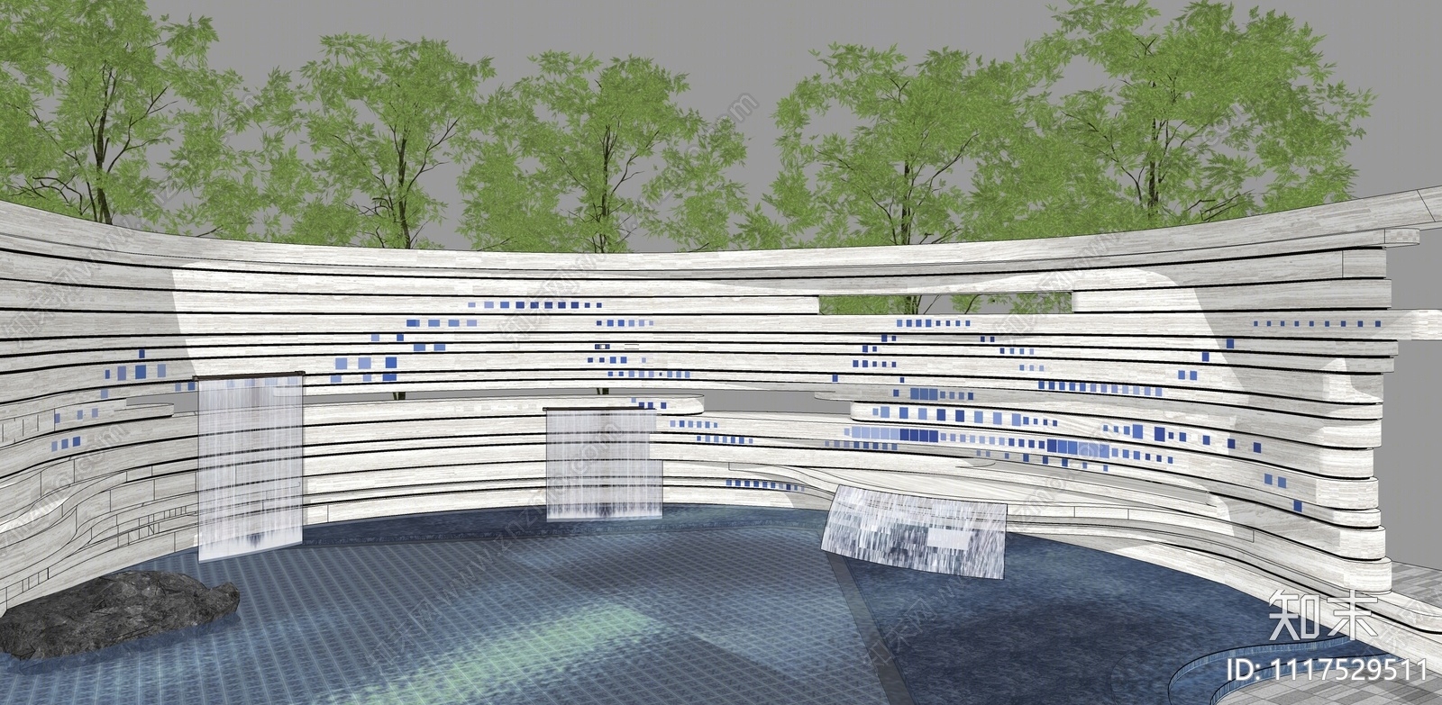 现代曲线景墙SU模型下载【ID:1117529511】