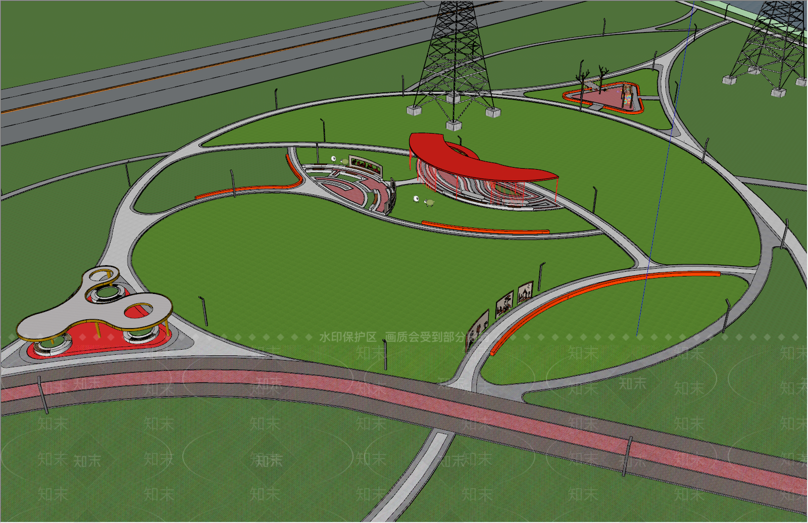 现代公园景观SU模型下载【ID:1117535324】