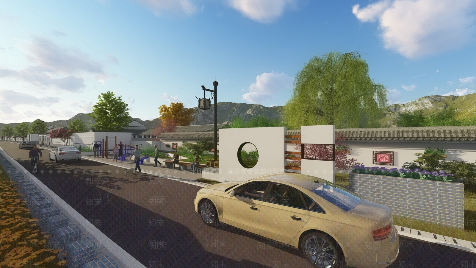 新中式美丽乡村风貌景观SU模型下载【ID:1117561659】