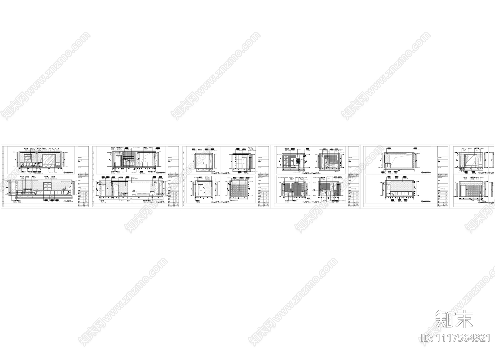 现代简约家装平立面全套CAD施工图施工图下载【ID:1117564921】