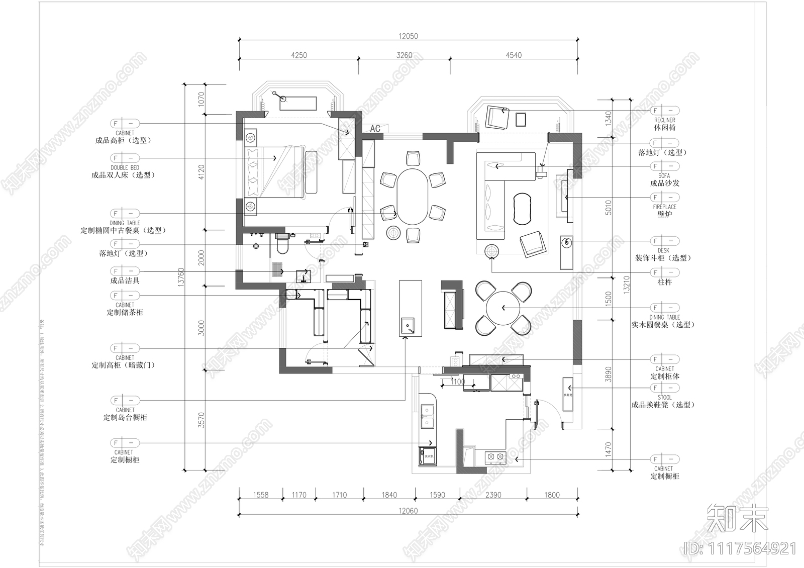 现代简约家装平立面全套CAD施工图施工图下载【ID:1117564921】