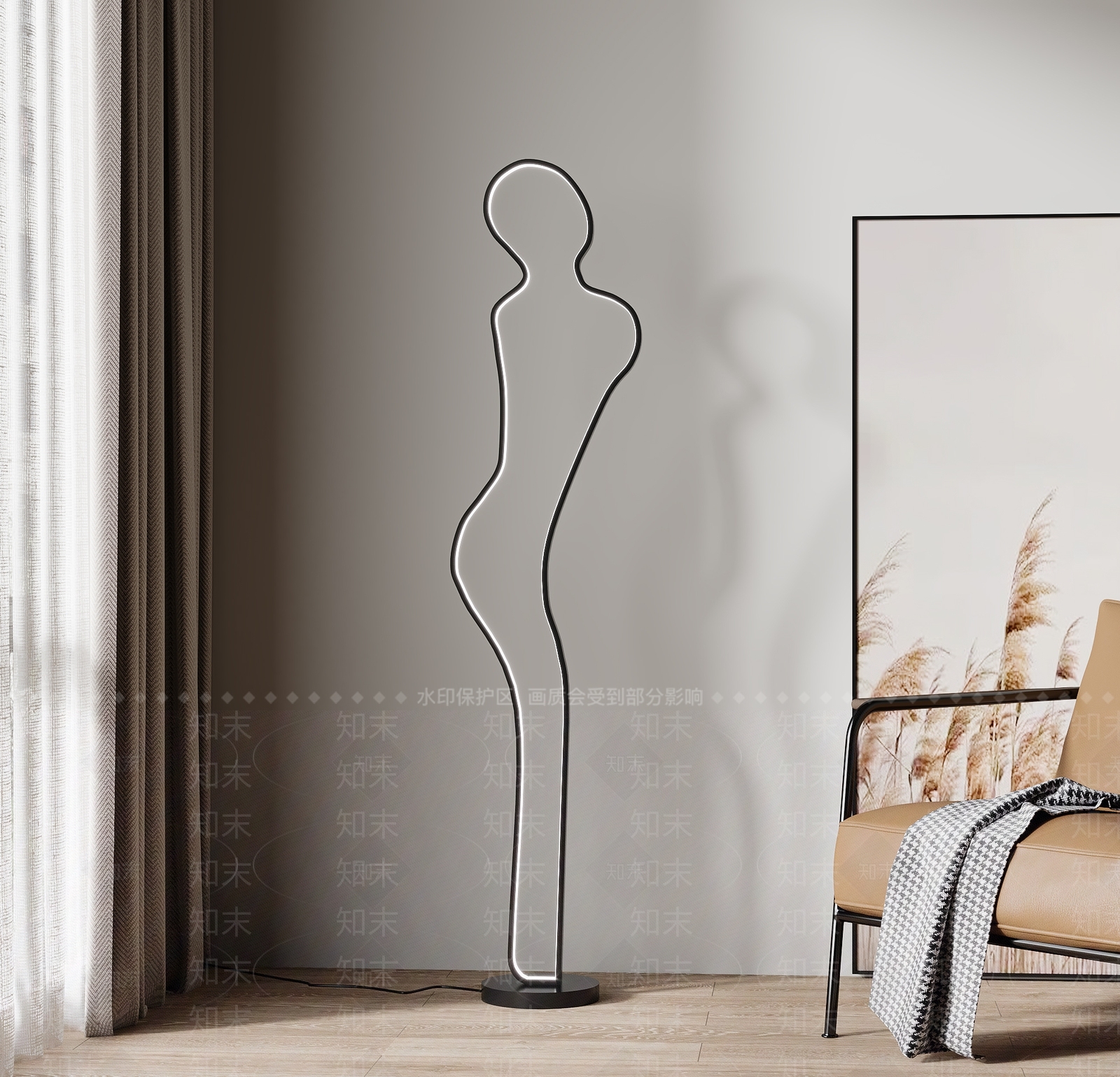 现代人形简约落地灯3D模型下载【ID:1117570903】