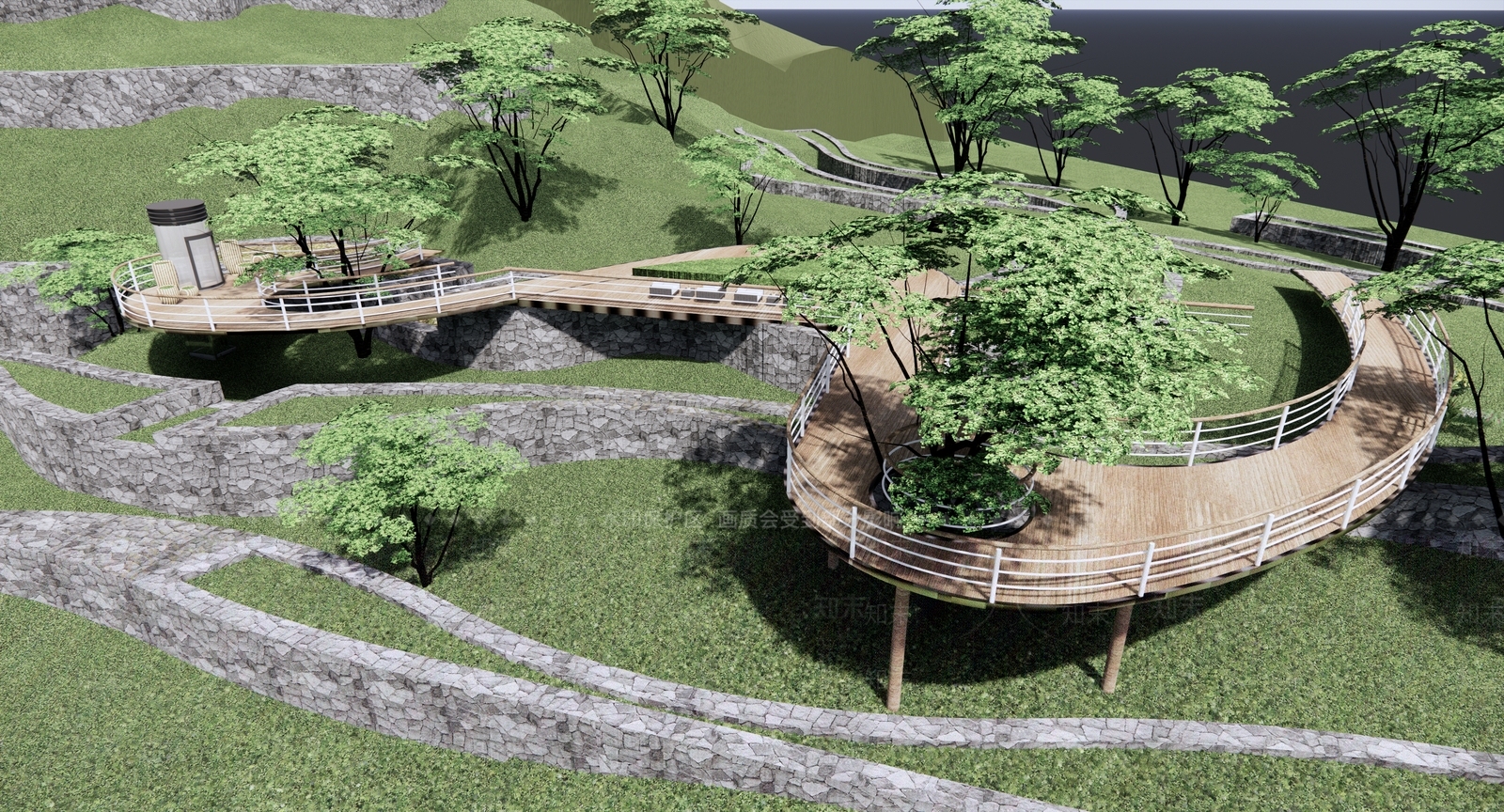 现代文旅公园观景平台SU模型下载【ID:1117574211】